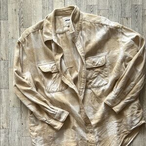 Aerie Beige Plaid Shirt size L